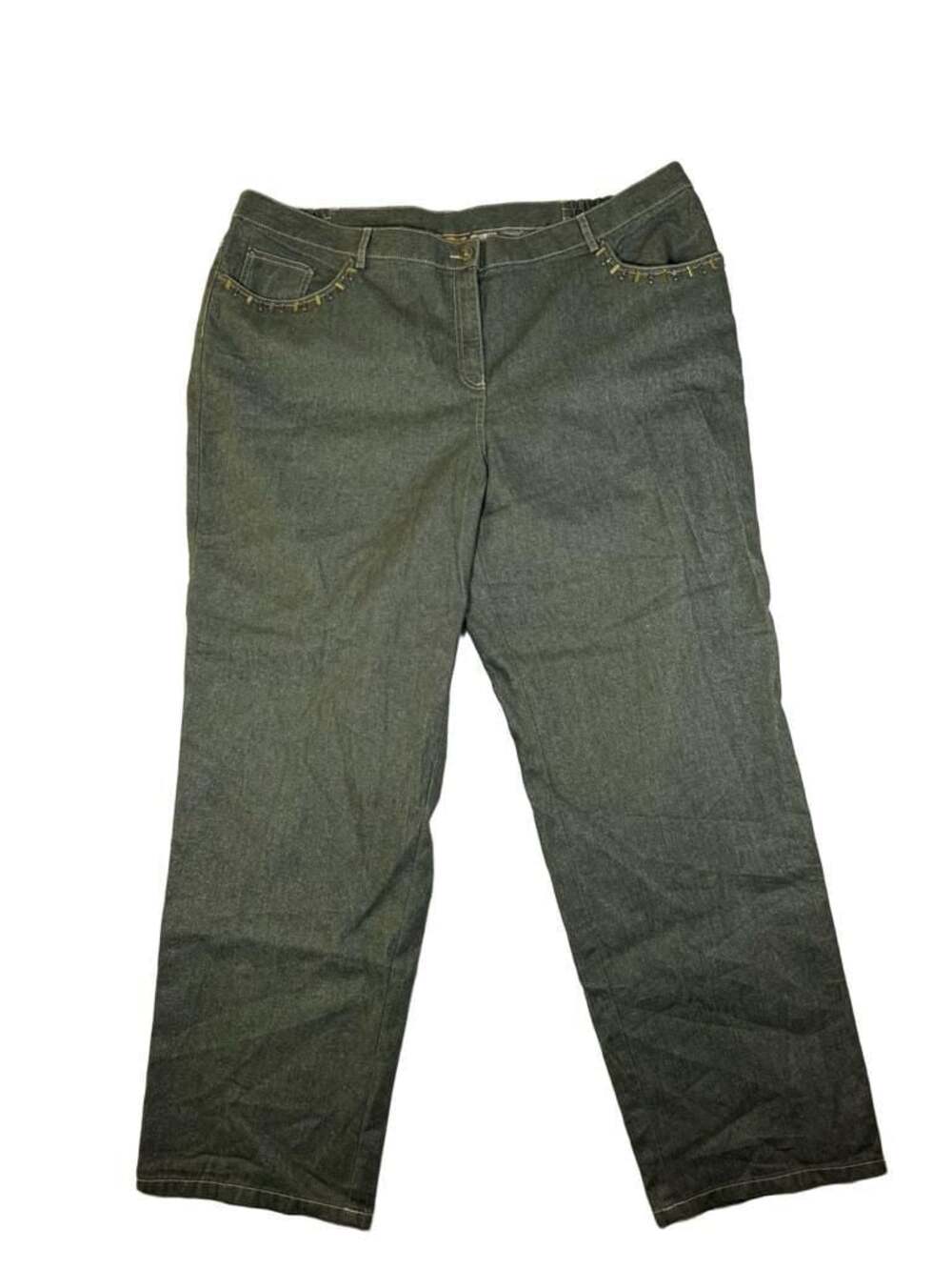 Ruby Rd. Woman Green Metallic Embellished Beaded Denim Pants 22W